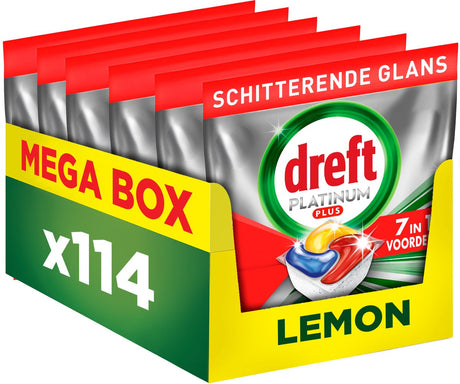Tabletki do zmywarki Dreft Platinum Plus Lemon - technologia zapobiegająca matowieniu - 6 x 19 sztuk