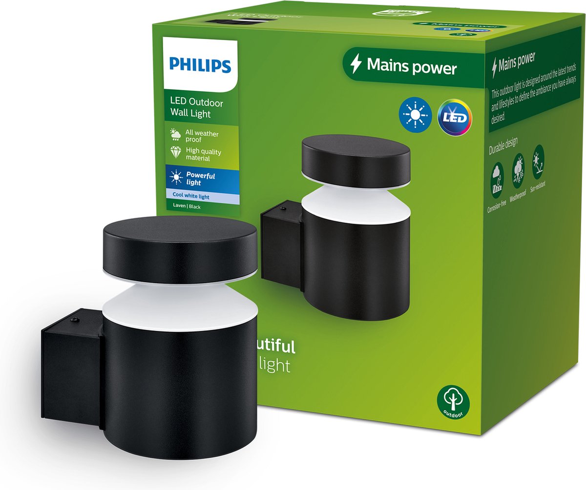 Philips laven wandlamp - zwart - geïntegreerde led