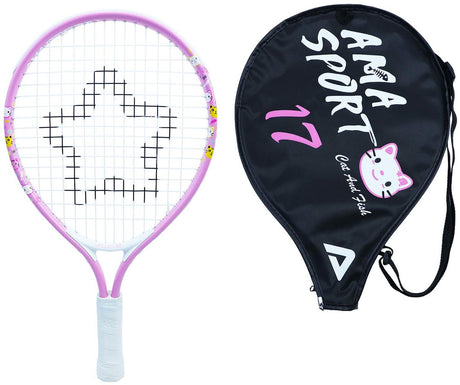 Rakieta tenisowa dla dzieci Ama Sport Cat Pink 17 cali - lekka rakieta dla juniorów z torbą - idealna dla początkujących -