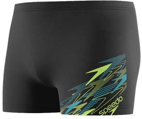 Speedo medley logo aquashort heren - strakke zwembroek heren met vormvaste pasvorm - zwemboxer heren met voering - sportzwembroek heren met trekkoord - zwart groen - xxl