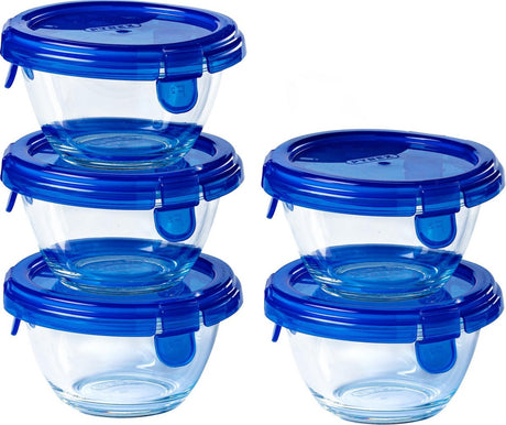 Pyrex - miska Cook Go okrągła z pokrywką 200 ml zestaw 5 sztuk - przezroczysty niebieski