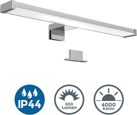 B.k.licht - lampa lustrzana led - chrom - lampa łazienkowa - oświetlenie lustrzane - l: 40cm - ip44 - 4000k - 600 lumenów - 7w led