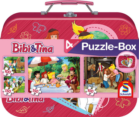 Schmidt - układanka - bibi tina, pudełko puzzli, 2x100 2x150 elementów w metalowej obudowie - dzieci - od 6 lat