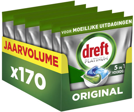 Tabletki do zmywarki Dreft Platinum all in one - oryginalne - 170 kapsułek - objętość roczna