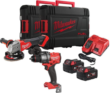 Milwaukee m18 fpp2e3-502x | Zestaw 2 narzędzi do akumulatorów m18 Fuel™ (m18fpd3, fsag125x (2x akumulator 5,0ah + ładowarka w walizce) - 4933492516