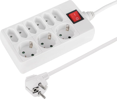 Gniazdo Q-link - 9-kierunkowe - 3 x uziemione - 6 x euro - z wyłącznikiem - 3 x 1,5 mmâ² - 1,5 m - białe
