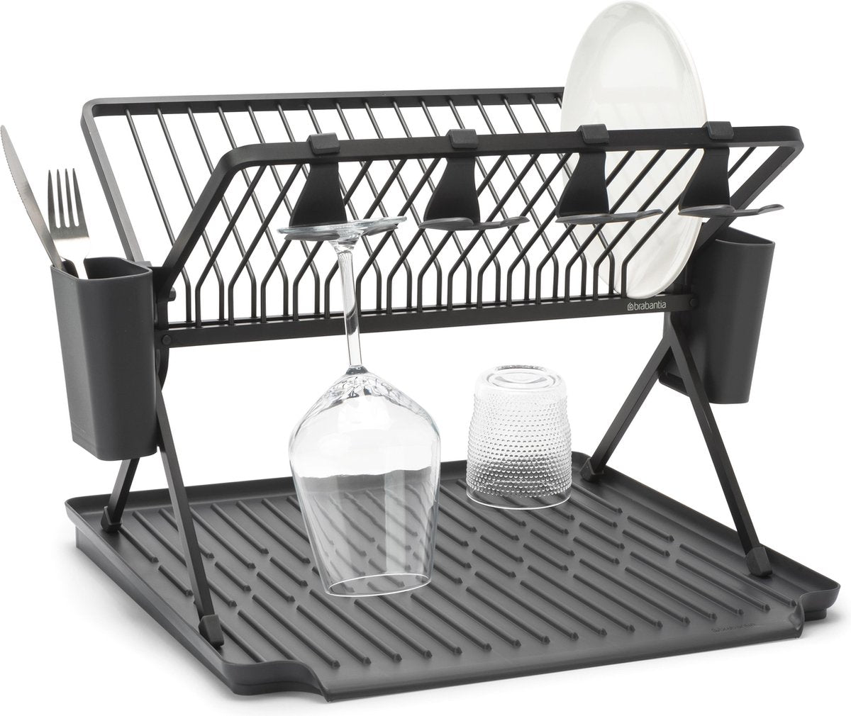 Brabantia sinkside afdruiprek - inklapbaar - met bestekhouder - dark grey