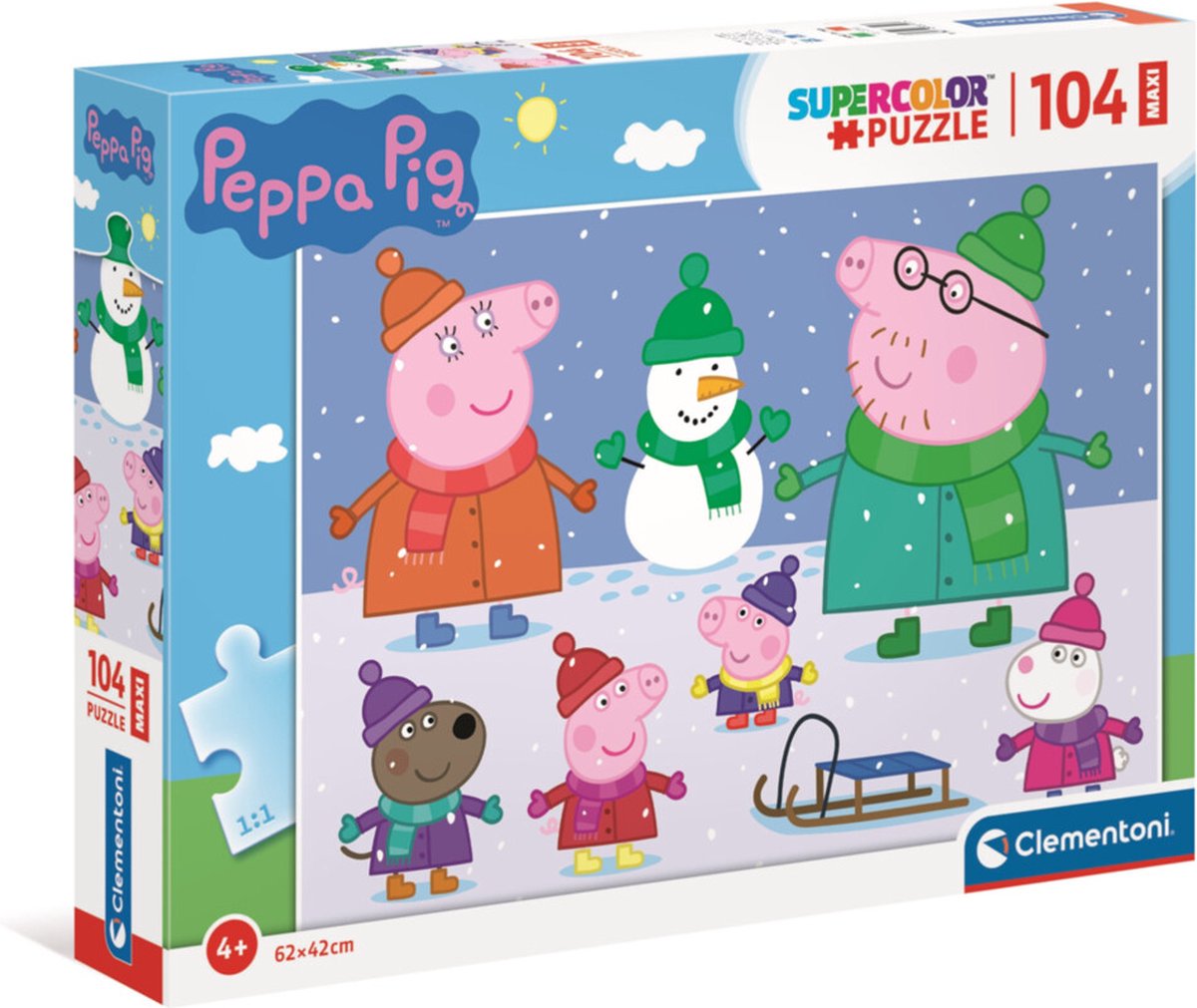 Clementoni - puzzle - 104 elementy - świnka Peppa - puzzle dla dzieci - supercolor