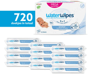 Chusteczki dla niemowląt Waterwipes bio wrażliwe - 99,9% wody - 12 x 60 - 720 chusteczek dla niemowląt