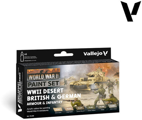 Vallejo val70208 - kolor modelu - pustynna ii wojna światowa brytyjska niemiecka zbroja piechoty zestaw 6 x 18 ml