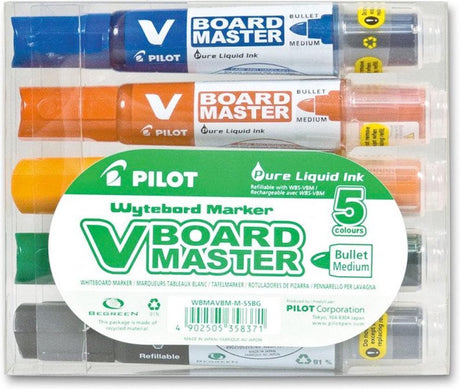 Pilot v-board master – zestaw markerów do tablic suchościeralnych 5x – końcówka średnia