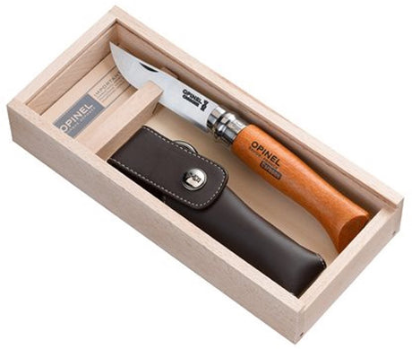 Scyzoryk Opinel nr 08, drewniane pudełko z drewna węglowego