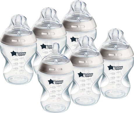 Butelki dla niemowląt Tommee Tippee Natural Start, 0 m+, zestaw butelek dla niemowląt 6 szt., 260 ml, smoczek w kształcie piersi do naturalnego ssania, niski przepływ, samosterylizujący i niezawierający BPA, niezbędne akcesoria do karmienia dziecka