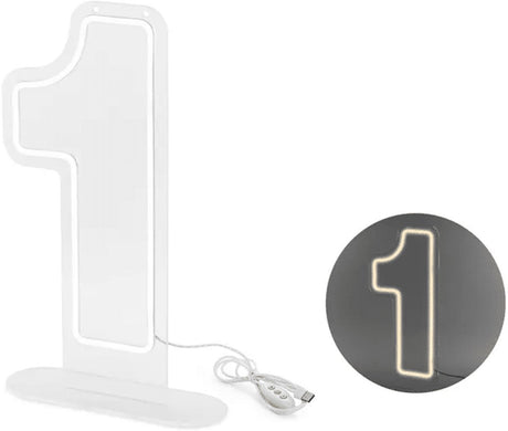 Partydeco - neon LED numer 1 - 50 cm - ciepła biel