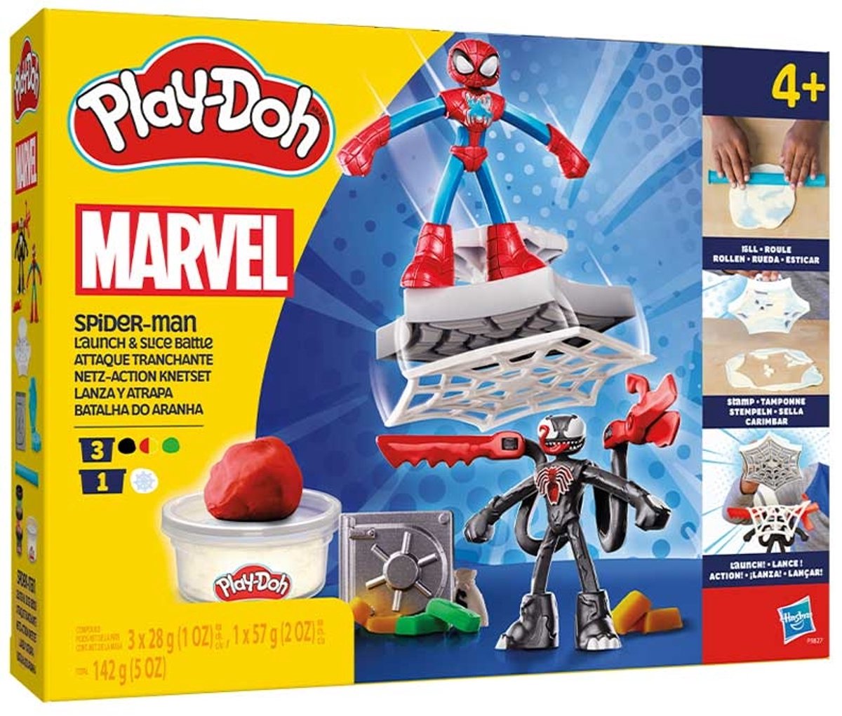 Zestaw do rzucania i wycinania Play-doh Marvel Spider-Man – glina do modelowania – zawiera 2 figurki