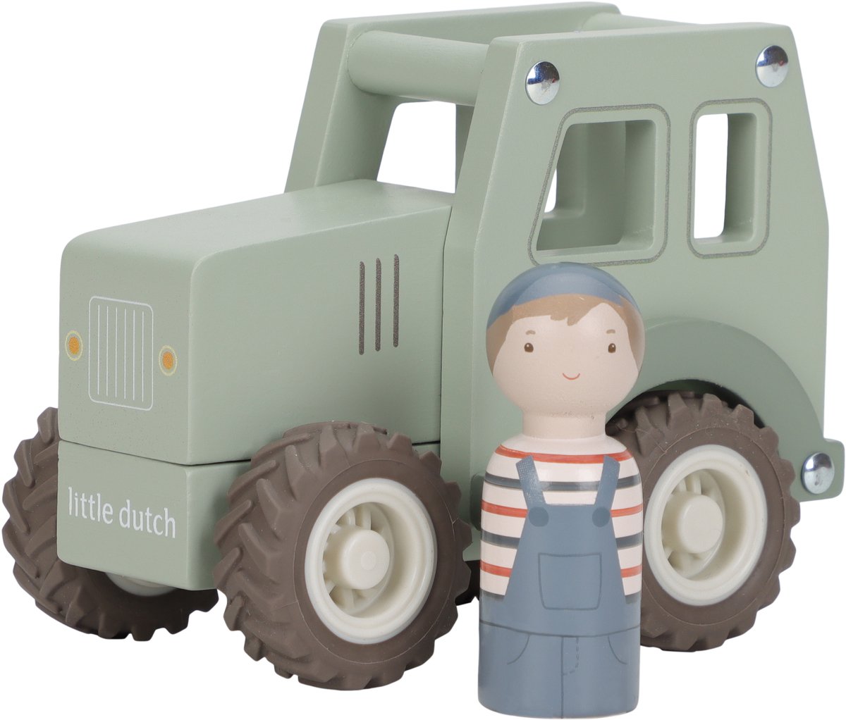 Mały holenderski traktor - drewno - 11x13x8cm - z figurką - 18m+