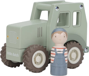 Mały holenderski traktor - drewno - 11x13x8cm - z figurką - 18m+