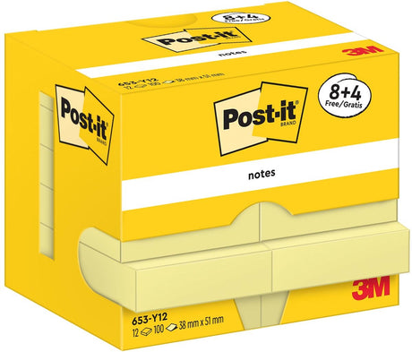 Karteczki samoprzylepne Post-it 653-y12 38x51mm gładki żółty