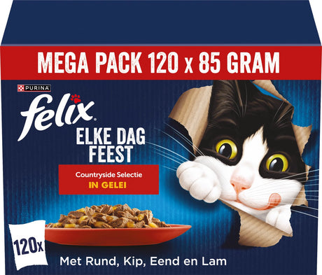 Felix codzienna impreza wiejska selekcja - mokra karma dla kotów - wołowina kurczak kaczka jagnięcina - 120 x 85 g