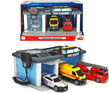 Dickie Toys sos - centrum ratunkowe belgijskie służby ratownicze - policja - straż pożarna - pogotowie ratunkowe - od 3 lat - garaż na zabawki