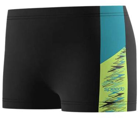 Speedo dive aquashort jongens - zwembroek jongens met korte pijp - zwemshort jongens met trekkoord - sportzwembroek kids met vormvaste pasvorm - zwart groen - 140