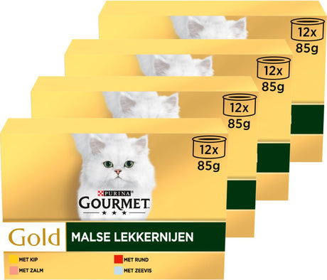 Wyśmienite złote smakołyki - karma dla kotów mokra karma - kurczak łosoś wołowina ryba morska - 48 x 85 g