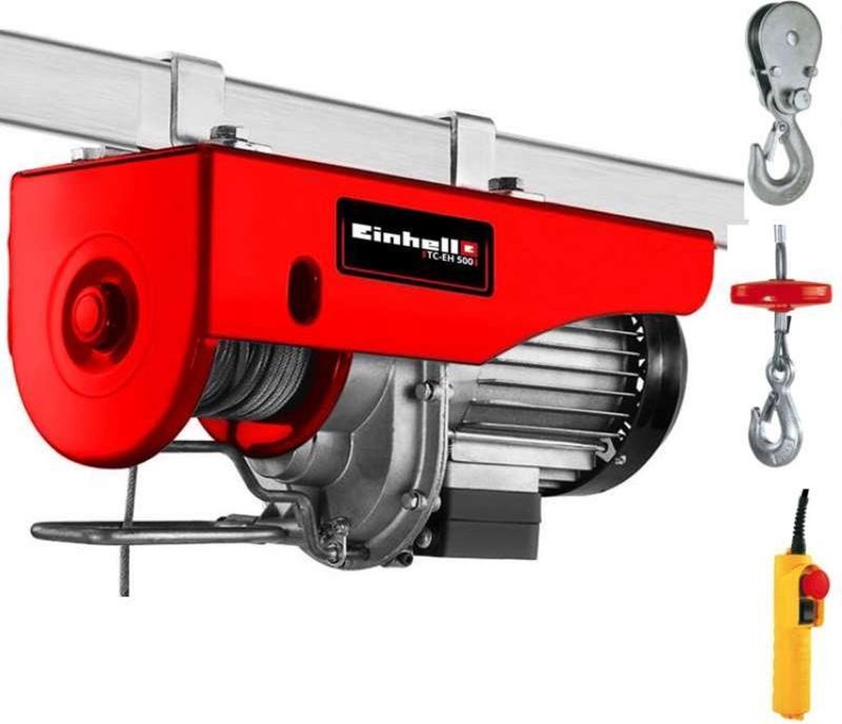 Elektryczny wciągnik linowy Einhell tc-eh 500 - 800 w - 250 kg na 11,5 m - 500 kg na 5,7 m (z bloczkiem) - wyłącznik awaryjny - hamulec automatyczny - w komplecie. koło pasowe