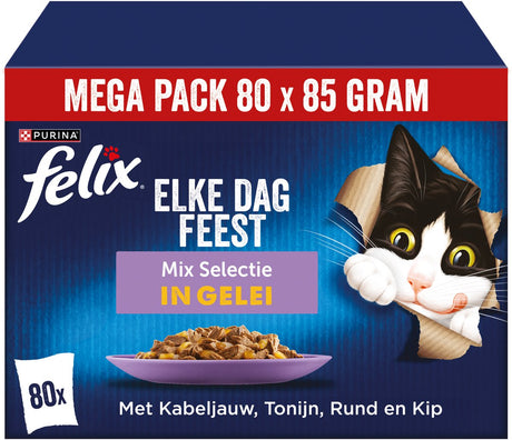 Felix Every Day Party mieszany wybór - mokra karma dla kotów - dorsz, łosoś, kurczak wołowy - 80 x 85 g