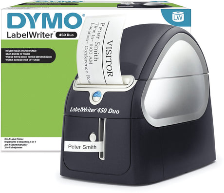 Dymo labelwriter 450 duo drukarka etykiet | bezpośrednia termiczna drukarka etykiet | szybki druk etykiet, kodów kreskowych i nie tylko | drukuje zarówno na etykietach lw, jak i plastikowych etykietach d1