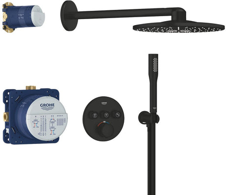 Grohe Precision Smartcontrol do zabudowy - z baterią termostatyczną - głowica prysznicowa Vitalio Smartactive 310 (2 rodzaje strumieni) Główka prysznicowa Vitalio Get Stick (1 rodzaj strumienia) - okrągła konstrukcja - matowa czerń