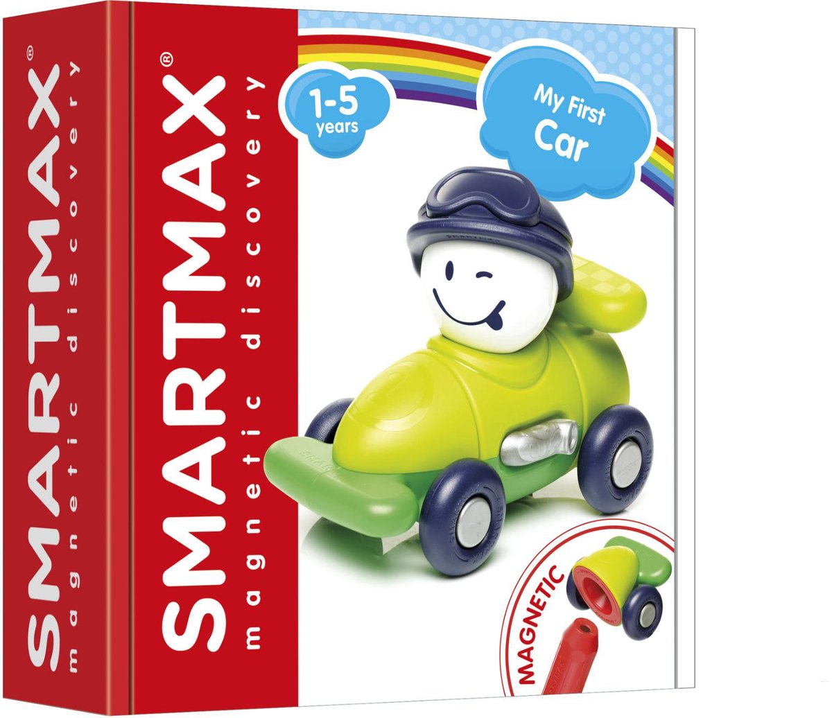 Smartmax moje pierwsze auto - budowanie magnetycznego samochodu wyścigowego - kolorowy zestaw pojazdów - zabawki edukacyjne dla maluchów - od 1 roku życia