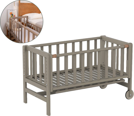 Geuther dodatkowe miejsce do spania, przedłużenie łóżka, łóżeczko - z kółkami - 45x90 cm - łóżeczko dziecięce do 9 kg - lite drewno bukowe - taupe