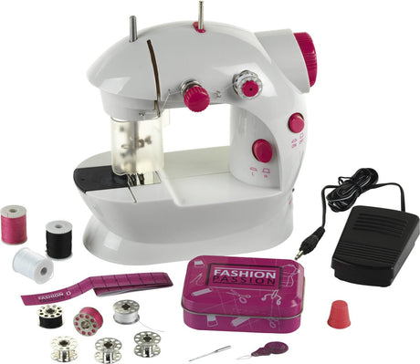 Maszyna do szycia dla dzieci Klein Toys Fashion Passion - w komplecie. wszystkie materiały eksploatacyjne - biało-różowe