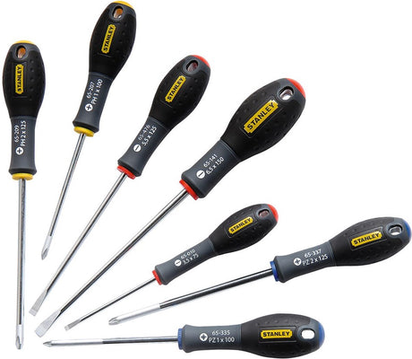Zestaw wkrętaków Fatmax Stanley, 7-częściowy, równoległy 3,5 x 75 mm. 5,5 x 125 mm standardowy 6,5 x 150 mm Phillips ph1 x 100 mm. ph2 x 125mm pozidriv pz1 x 100mm. pz2x125mm