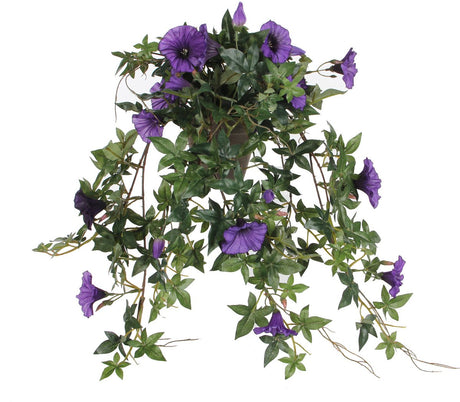 Ozdoby z miki petunia sztuczna roślina wisząca w doniczce stan - dł. 25 x szer. 45 x wys. 50 cm - ciemny fiolet