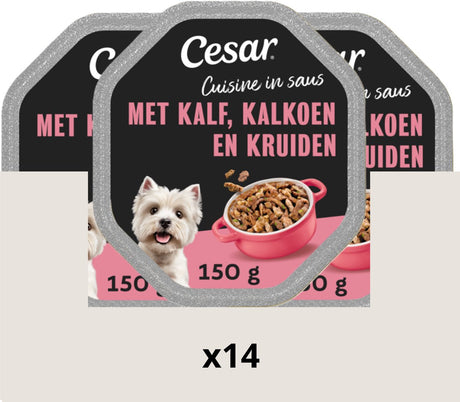 Karma dla psów Cesar - kuchnia - cielę indyka w sosie - opakowania 14x150g