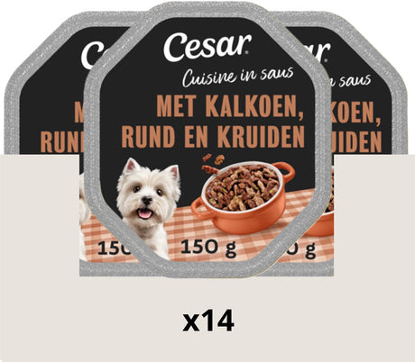 Karma dla psów Cesar - kuchnia - wołowina z indyka w sosie - tuby 14x150g
