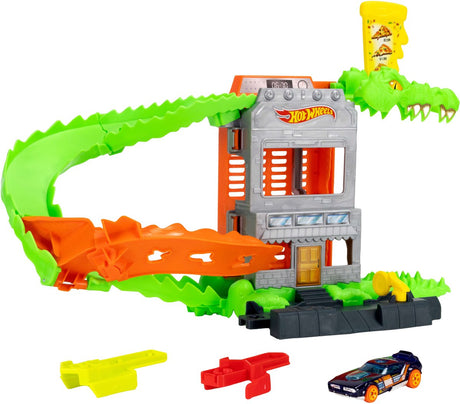 Hot Wheels City Crocodile Pizza Attack – zestaw do zabawy i samochodzik – przystosowany do systemu torów typu Quick-Click