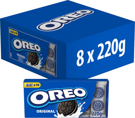 Oreo oryginalne ciasteczka czekoladowo-kakaowe z nadzieniem kremem waniliowym - pudełko 8 x 220g (10 x 22g) - ciasteczka czekoladowe - ciasteczko w podróży - opakowanie rodzinne - opakowanie duże