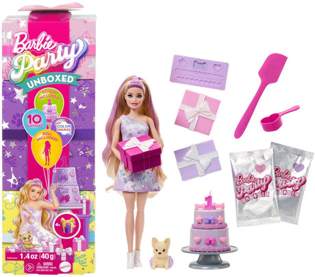 Barbie Unboxing Party Animal Birthday - lalka z fioletowymi refleksami