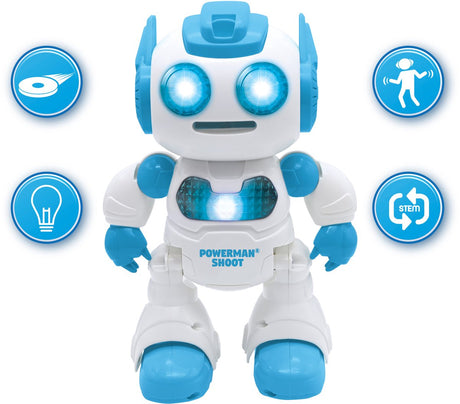Lexibook powerman® strzelający robot głosowy, taniec, muzyka, demo w zestawie. zdalnie sterowane dyski piankowe