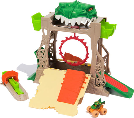 Mini Jamy Monster Jam – zestaw Dungeon of Doom z unikalną metalową ciężarówką Monster Jam ze smokiem – skala 1:87