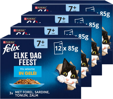 Felix Every Day Party 7+ senior selekcja ryb - karma dla kotów mokra karma - tuńczyk łosoś sardynki pstrąg - 48 x 85 g