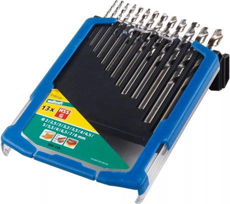 Wolfcraft - zestaw wierteł do metalu ø 2 do 8 mm - 13 sztuk - szlifowany hss - 7102000