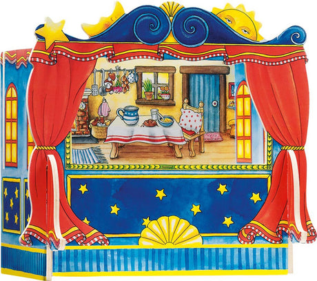 Teatr lalek Goki - lalki na palce - z 5 wymiennymi dekorami - 28x20x25cm - drewno