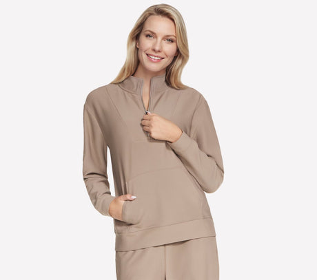 Skechers goluxe rib 1 4 zip dames trui - desert