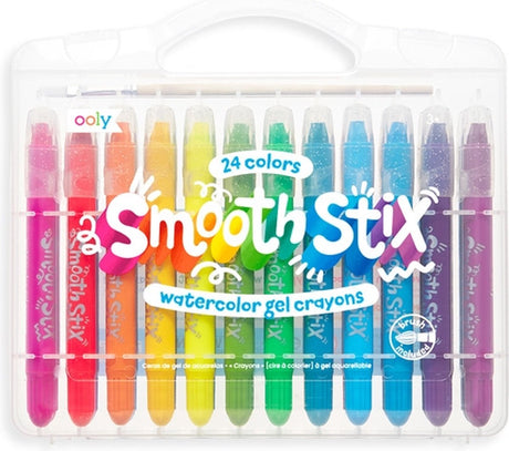 Ooly - gładkie kredki akwarelowe stix - 24 kolory kredek żelowych akwarelowych - w zestawie pędzel - rozpuszczalne w wodzie - z plastikowymi zakrętkami - w poręcznym etui podróżnym - odpowiednie od 3 lat