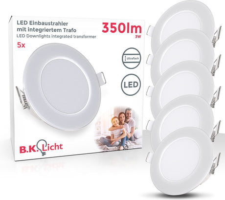 Briloner b.k.licht - Reflektory wpuszczane LED - zestaw 5 sztuk - oświetlenie łazienki - reflektory - ip65 - 4000k neutralne białe światło - 350lm - 3w - ø8,6 cm