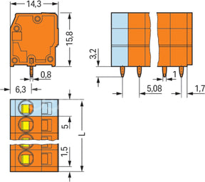 Wago - series 739 - 739-162 - printklem 2,5 mm² - oranje