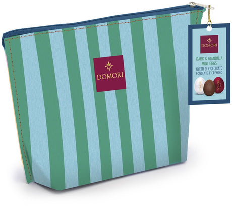 Domori - kolekcja cabana luksusowe czekoladowe jajko wielkanocne - różne jajka z ciemnej czekolady gianduia - zestaw upominkowy premium - torebka w kolorze zielonym i jasnoniebieskim - opakowanie do zabrania w podróż